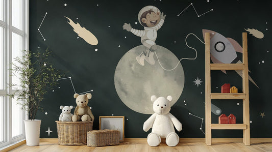 Cosmic canine on the moon wallpaper design, C81