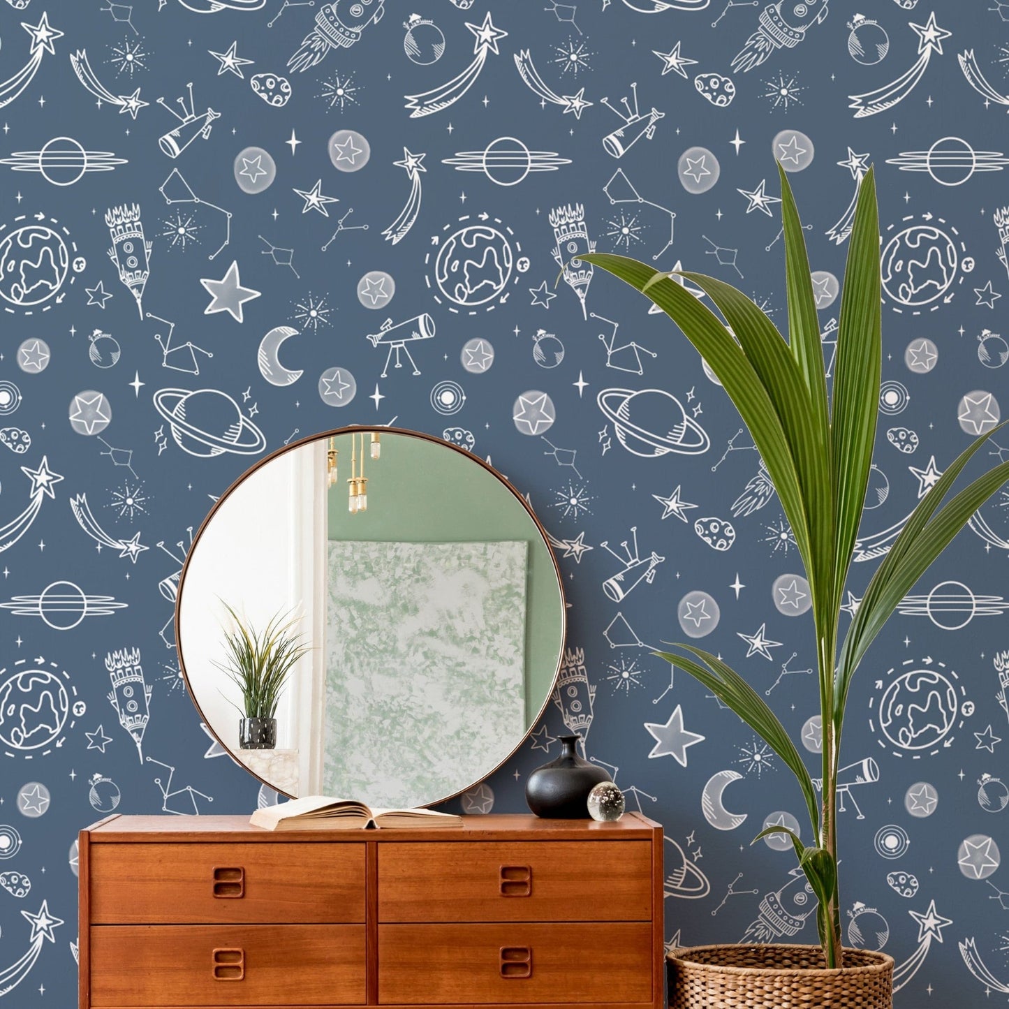 Space Voyage Blue Wallpaper with a stellar design