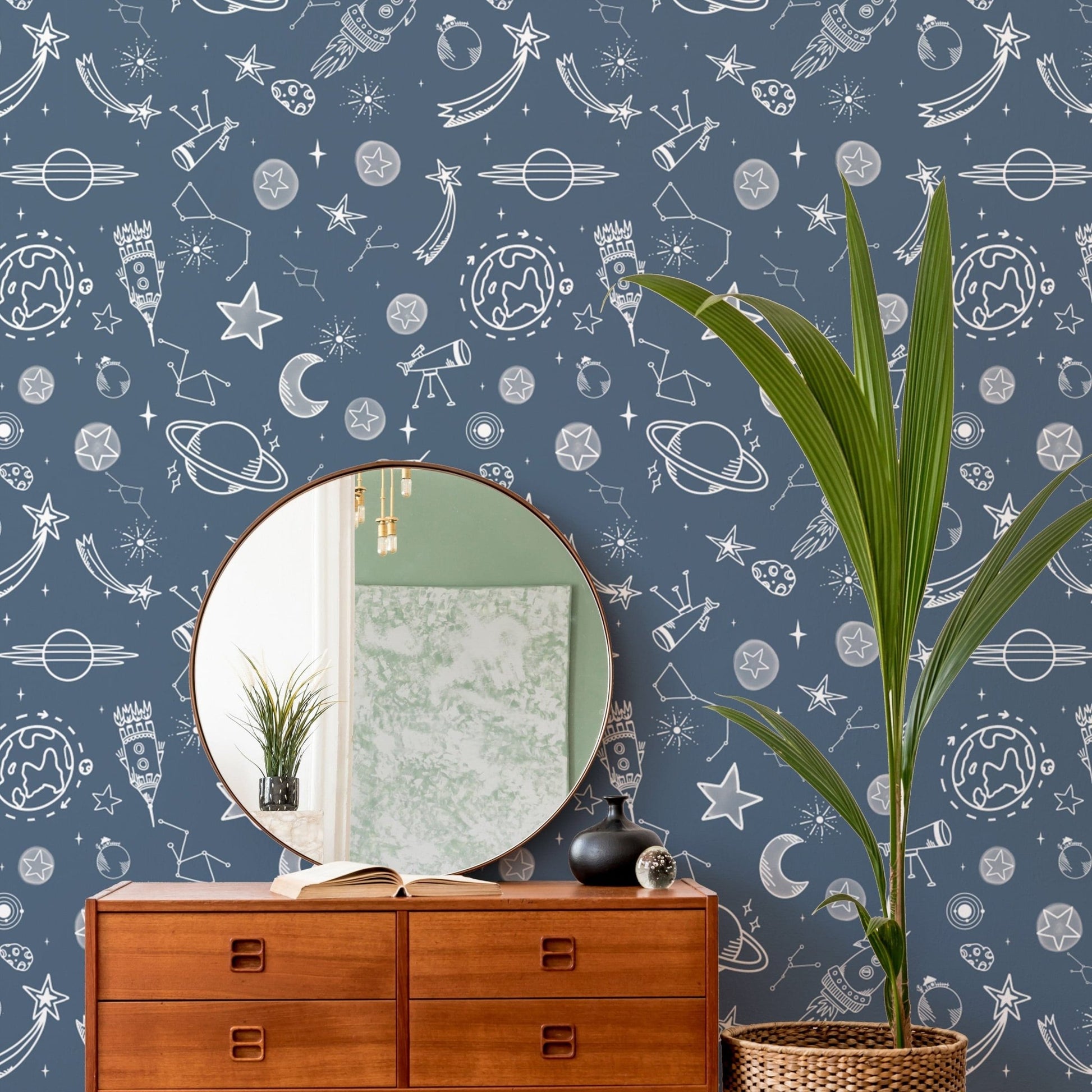 Space Voyage Blue Wallpaper with a stellar design