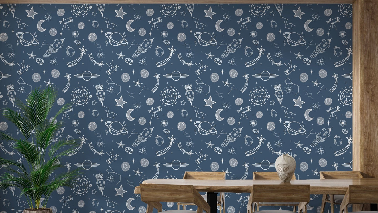 Space Voyage Blue Wallpaper for cosmic wall decor