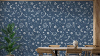 Space Voyage Blue Wallpaper for cosmic wall decor