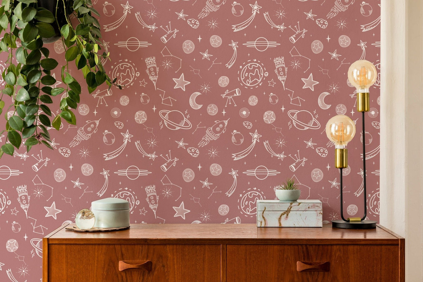 Elegant Space Voyage Rose Color Wallpaper for walls