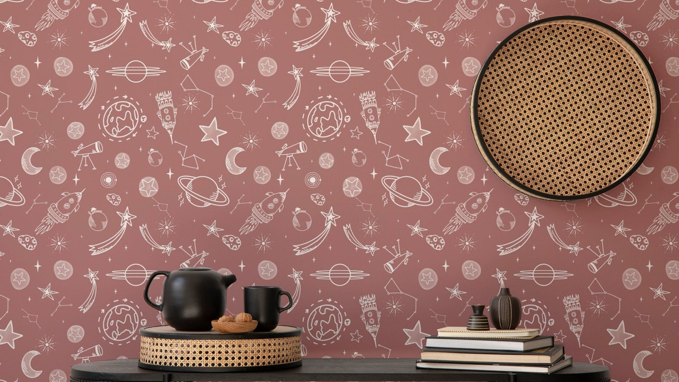 Add elegance with Space Voyage Rose Color Wallpaper