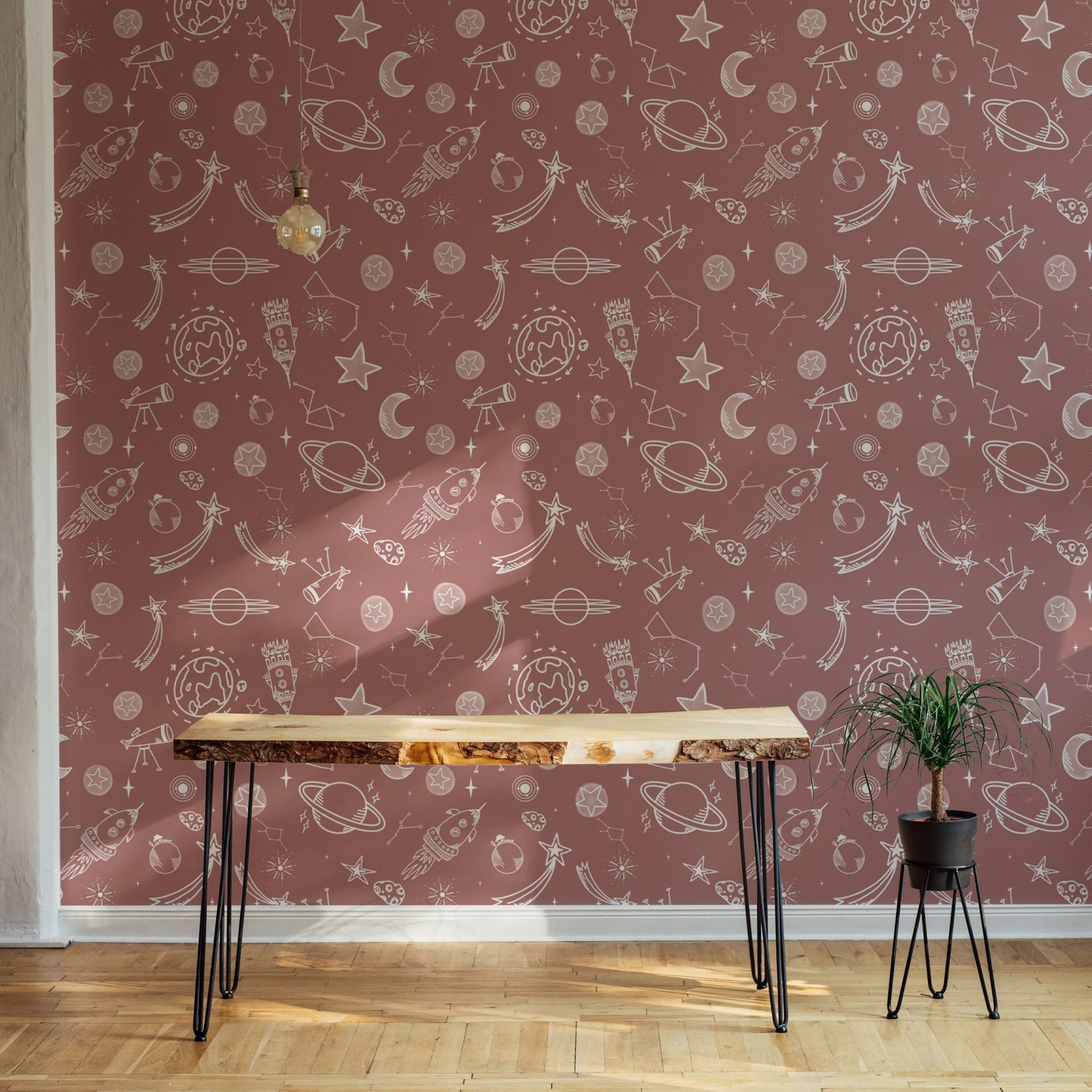 Space Voyage Rose Color Wallpaper for soft decor