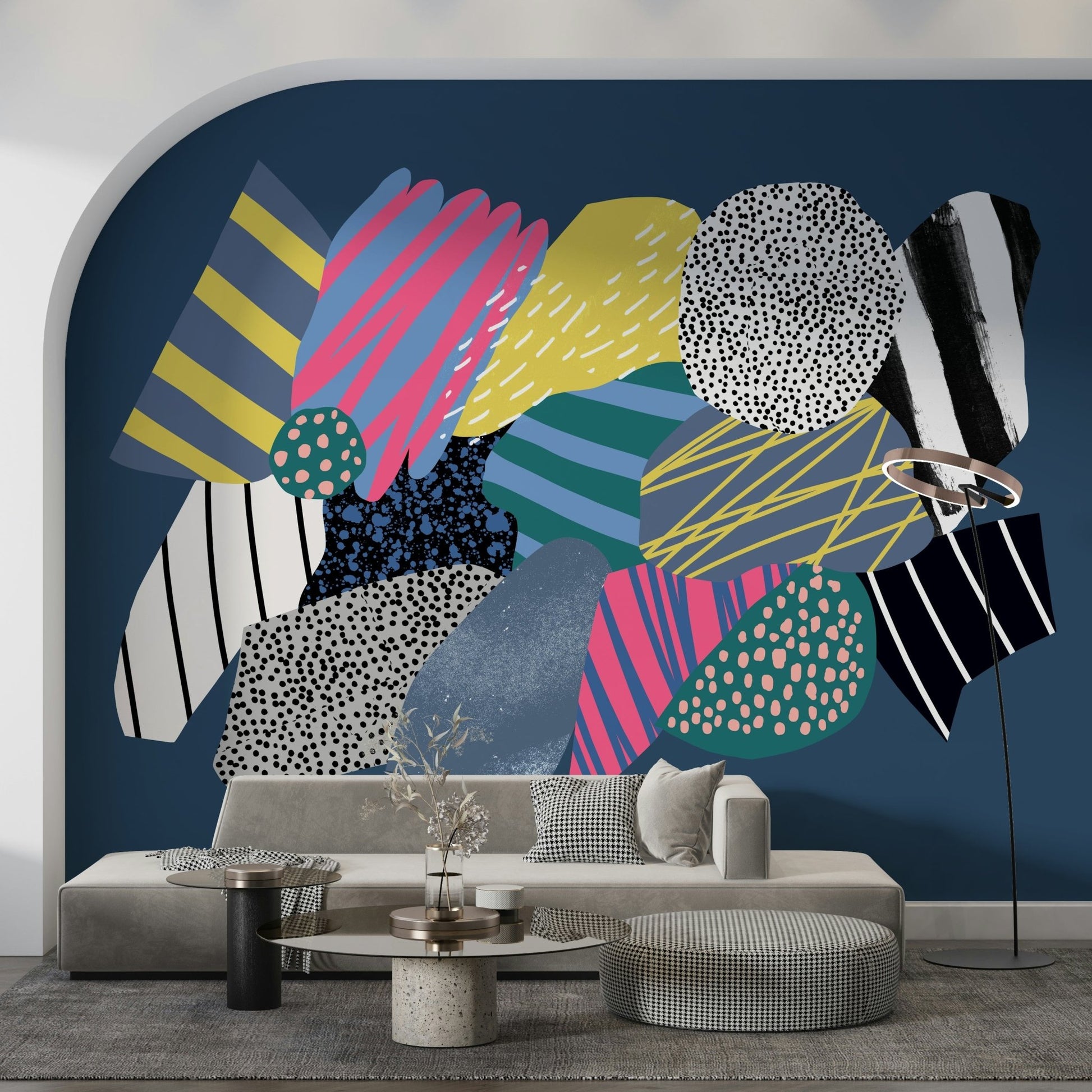 Futuristic spaceship wall mural with rocket trails, nebula clouds, and bright stars, GD6194