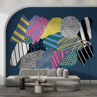 Futuristic spaceship wall mural with rocket trails, nebula clouds, and bright stars, GD6194