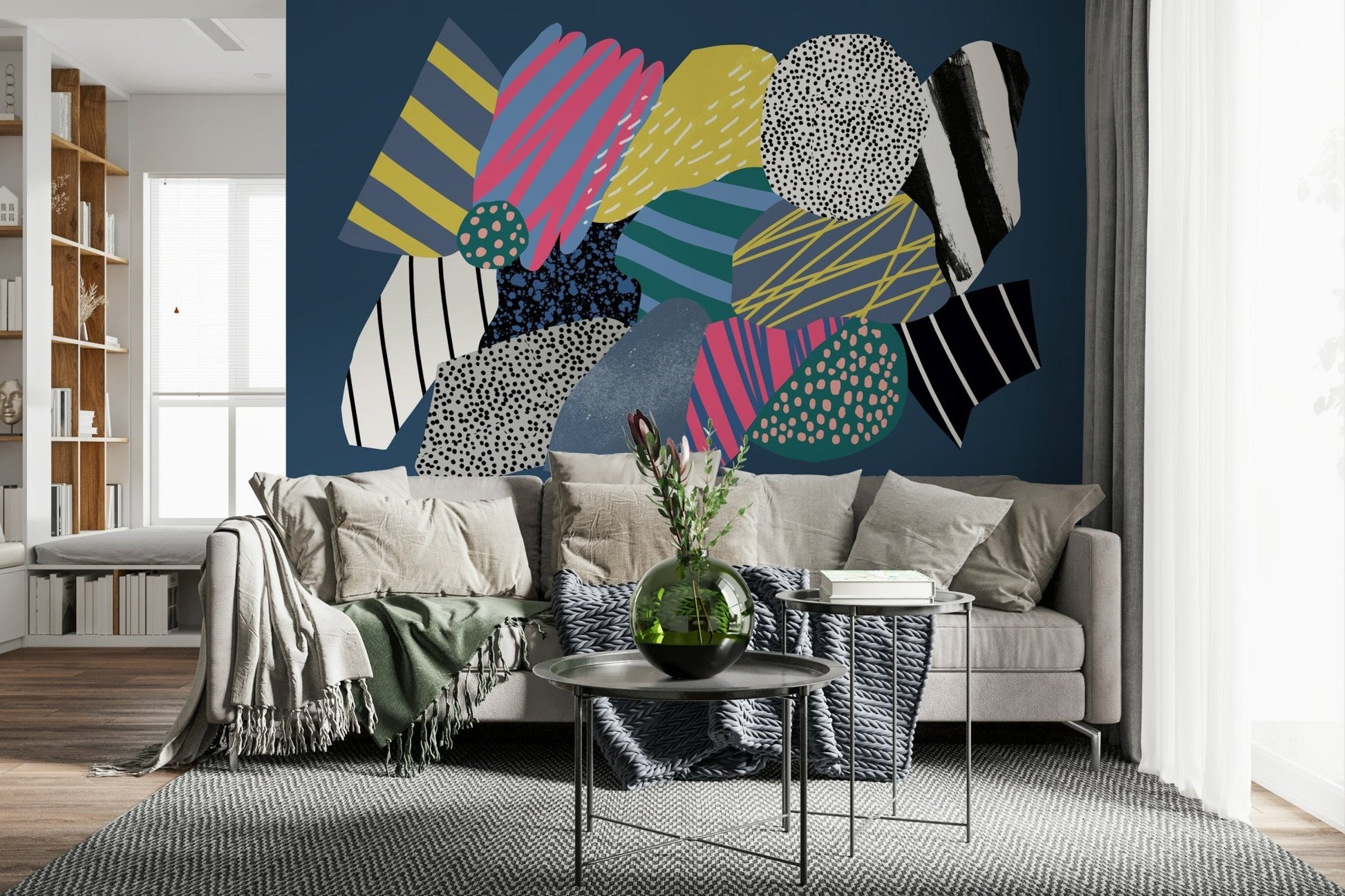 Sci-fi spaceship wall mural featuring glowing planets and swirling galaxies, GD6194