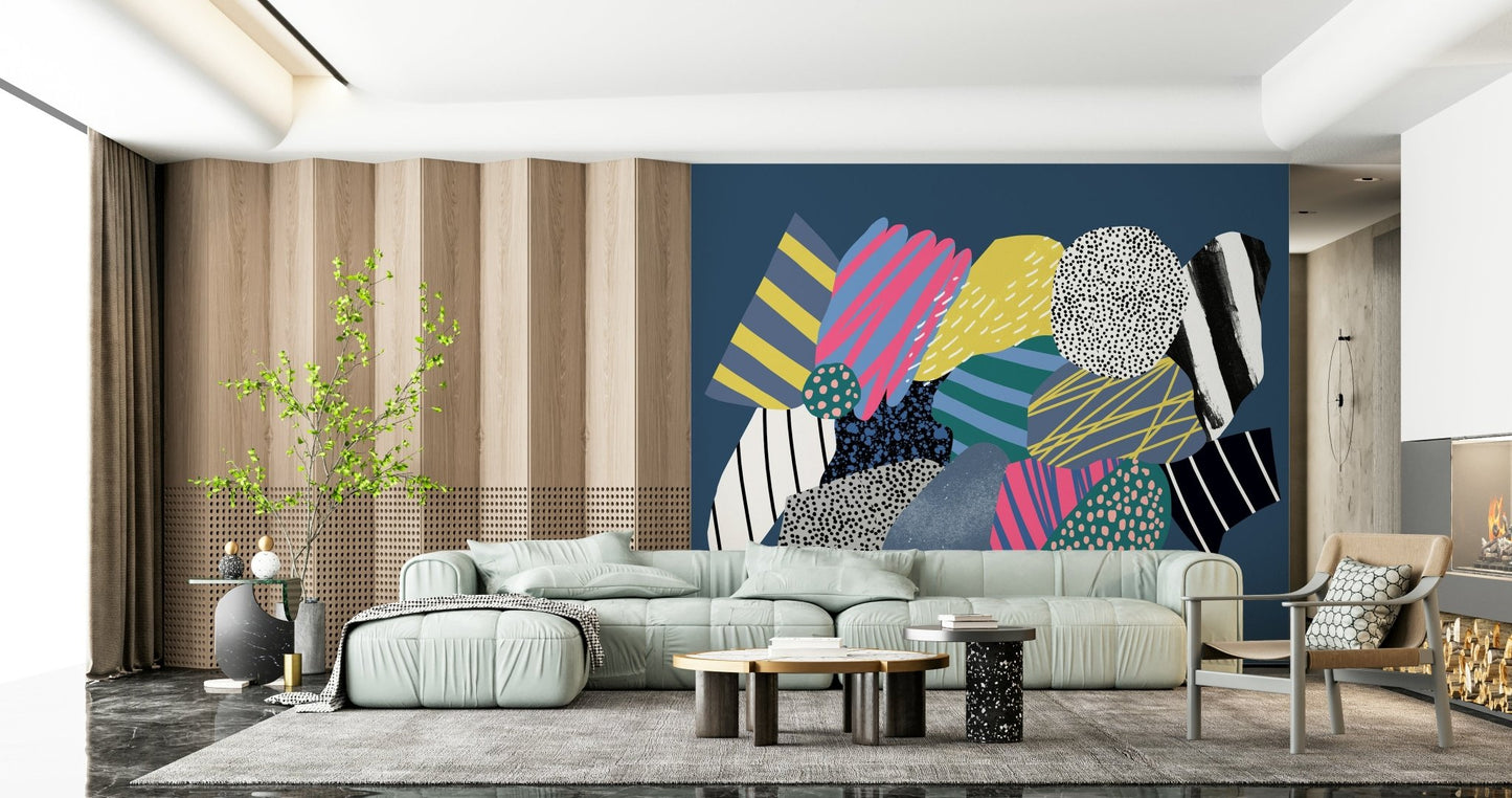 Galaxy-led wall mural of spaceship with deep navy backdrop and silver starbursts, GD6194