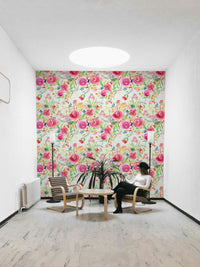 Spectacular floral wallpaper with whimsical roses in nature scene

