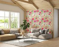 Nature-inspired wallpaper featuring whimsical roses and flowers


