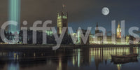 Magical Spectra Westminster wall print, surreal luminous beam scene.