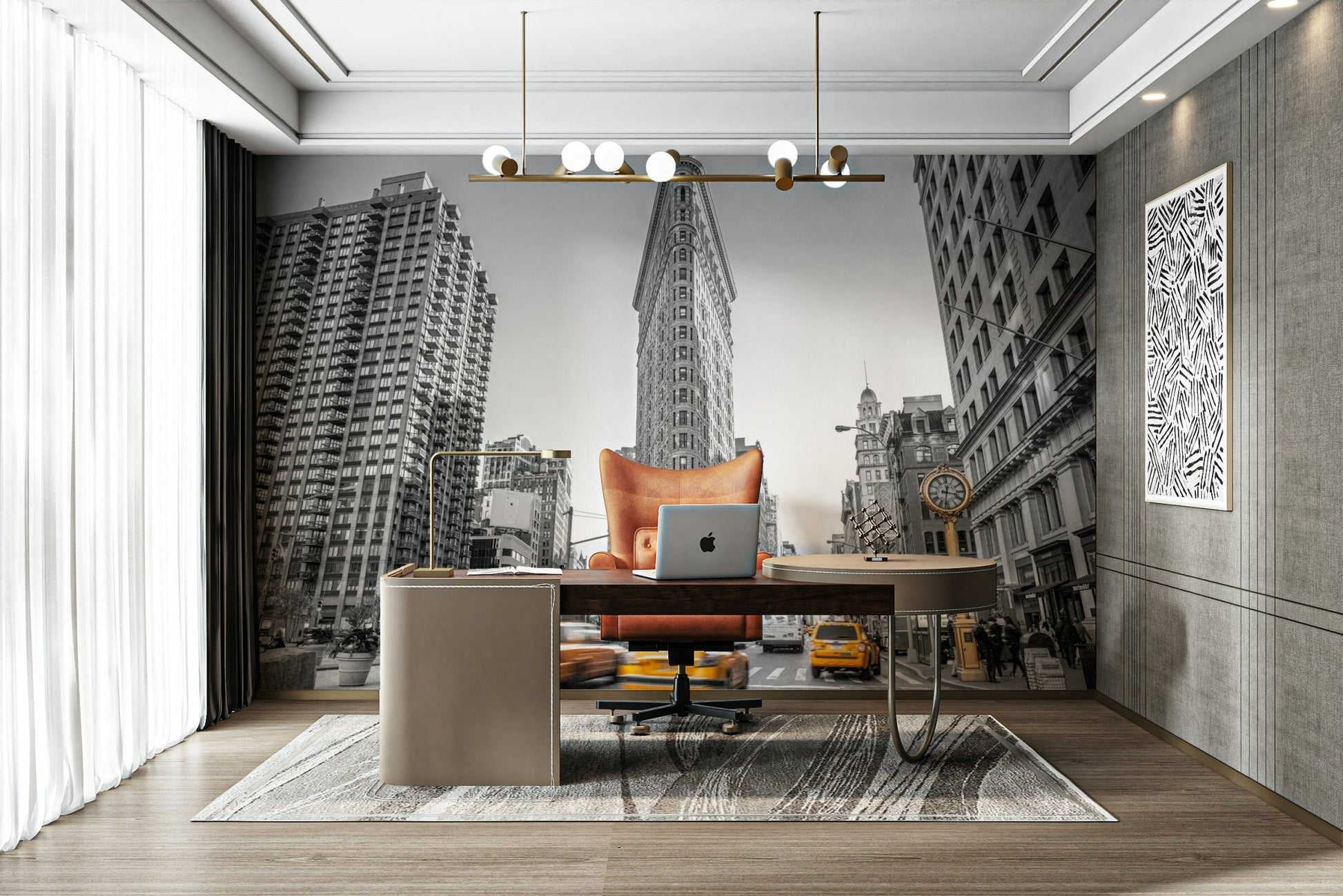 Contrasting city scene wall mural.

