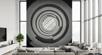 Spiral Ascent Wall Mural styled in a modern Living room beside a sleek vanity area