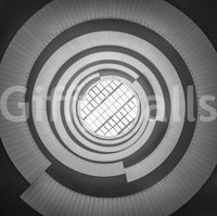 Monochrome circular geometry in Spiral Ascent Wall Mural with layered stair rings