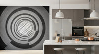 A clean Kitchen finished with Spiral Ascent Wall Mural behind the work desk