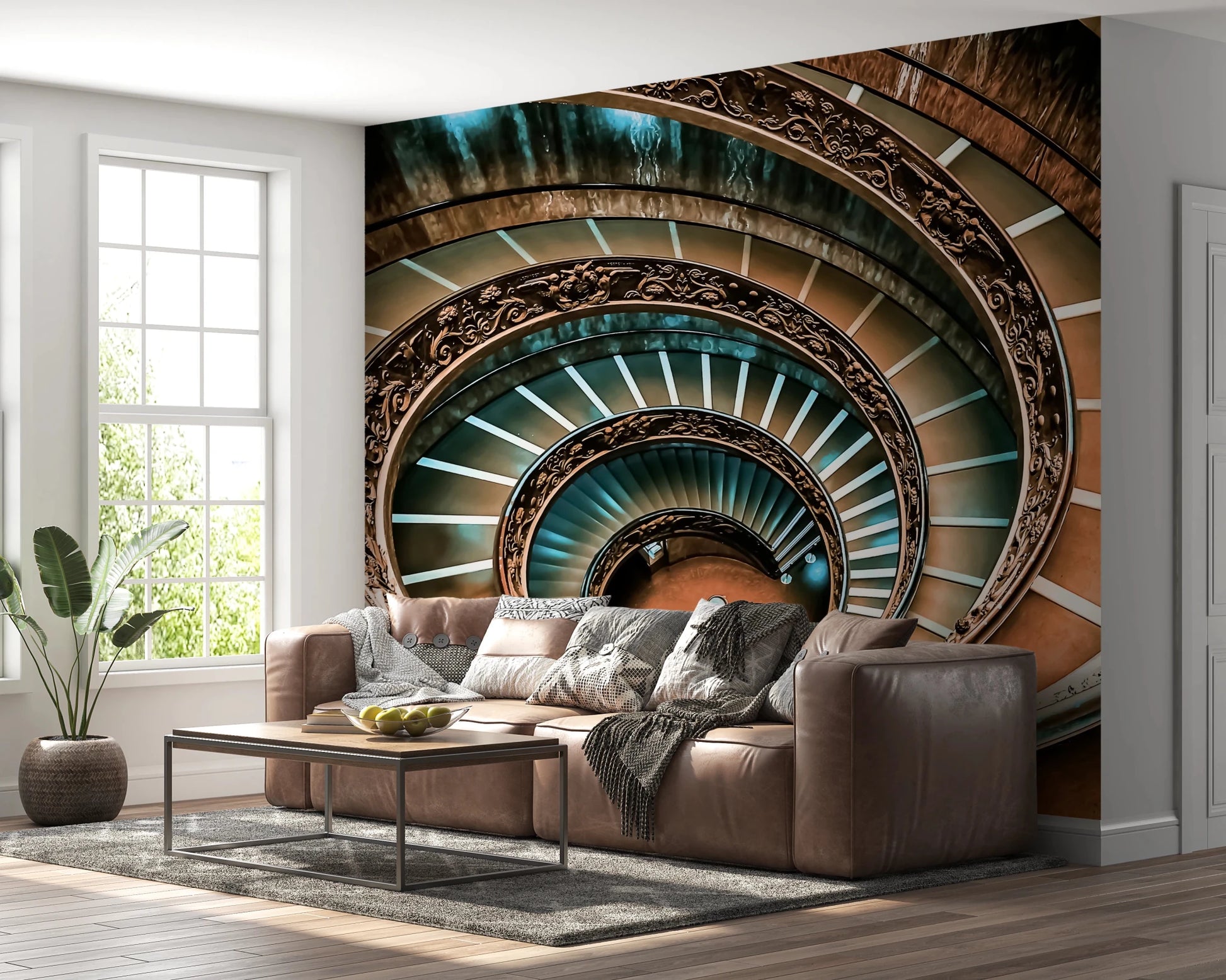 Top-down view of a historic spiral staircase art., GD8438
