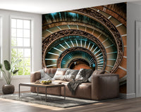 Top-down view of a historic spiral staircase art., GD8438
