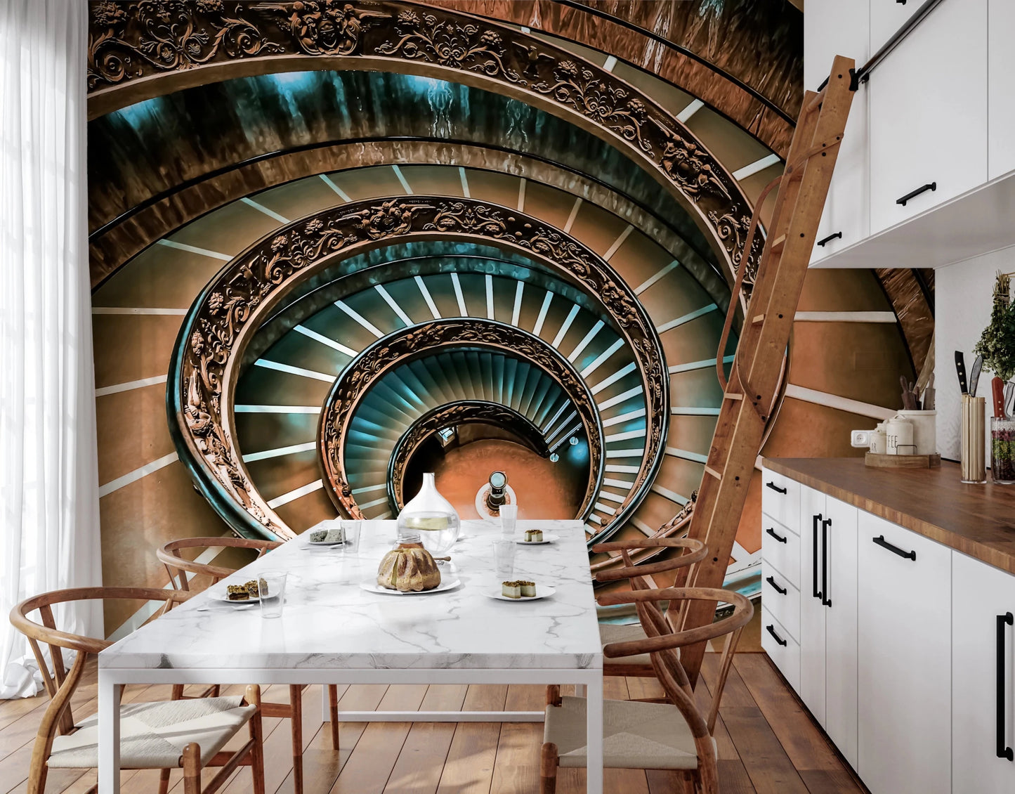 Classic luxury staircase with iron railing mural., GD8438