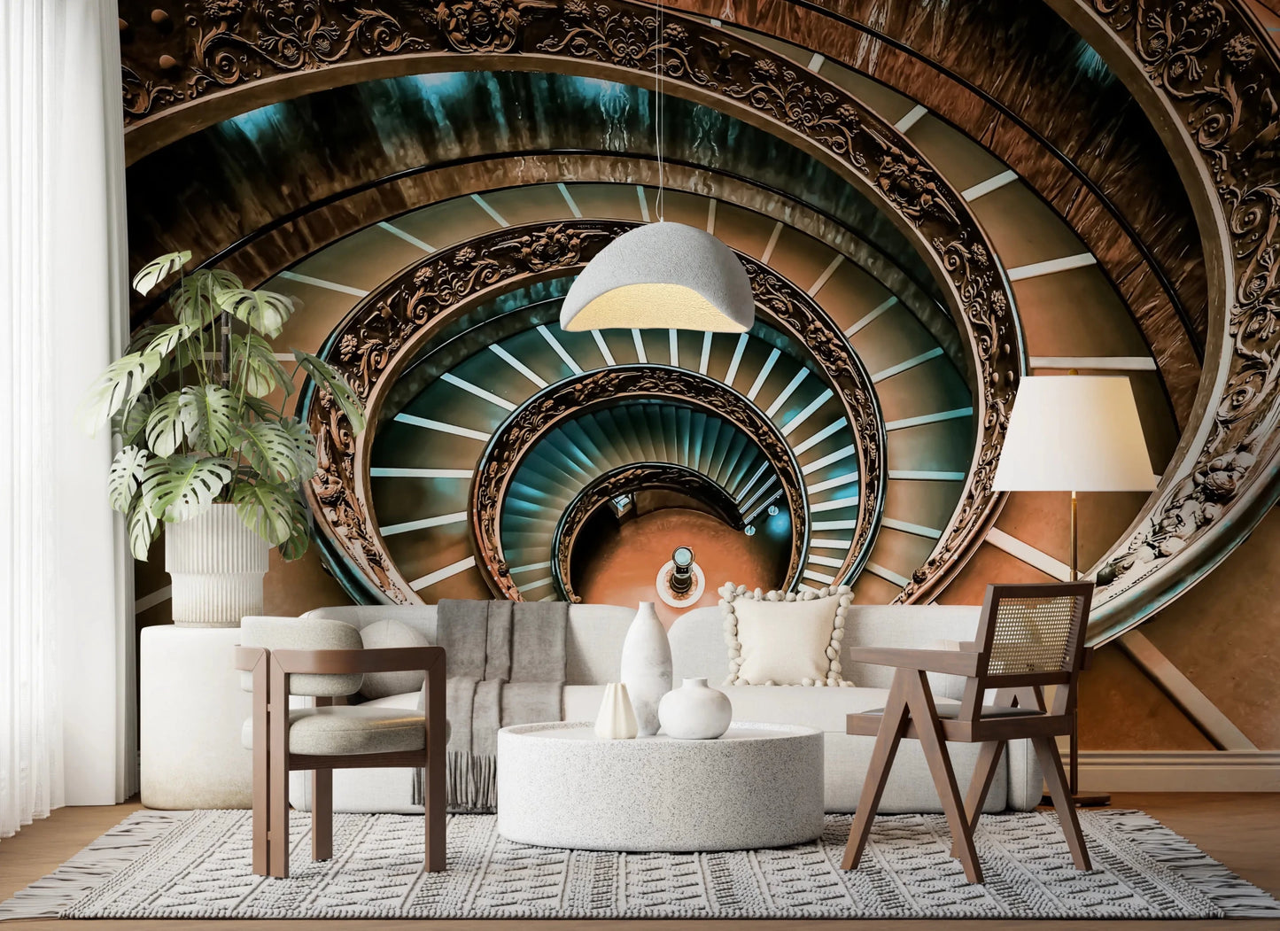 Sweeping architectural curves of a grand staircase., GD8438