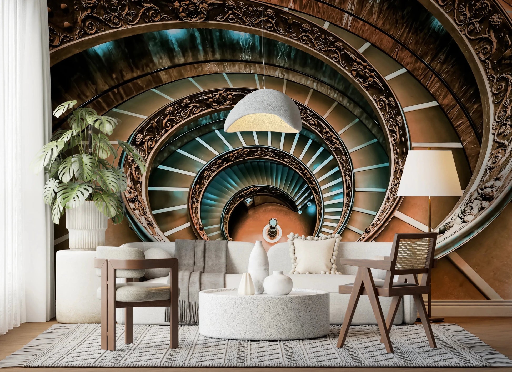 Sweeping architectural curves of a grand staircase., GD8438
