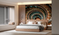 Elegant curved stairs with gold and wood accents., GD8438