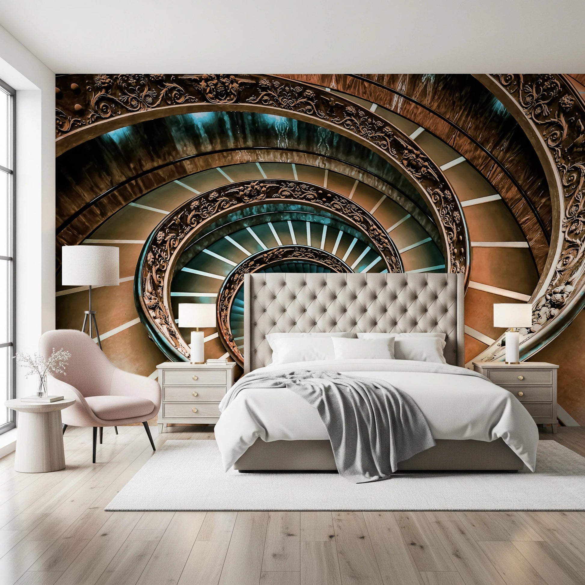Vintage spiral stairs wall mural for elegant rooms., GD8438