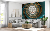 Modern circular architecture mural with fluid lines.
