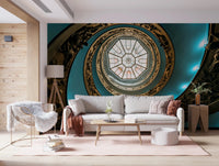 Large scale circular spiral wall mural design.