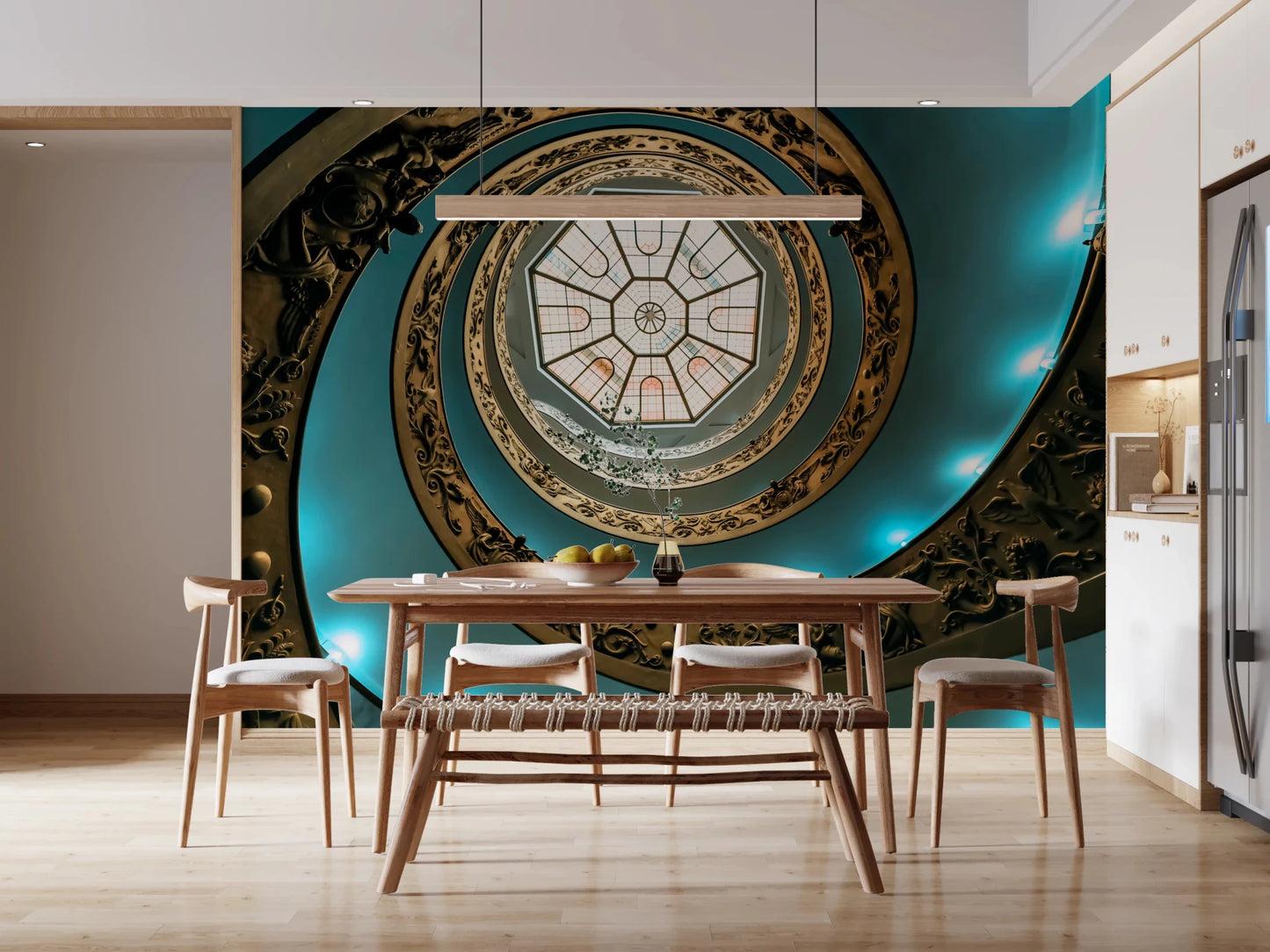 Clean white spiraling grandeur wall art print.