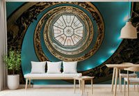 Abstract spiraling vortex wall mural in grey tones.