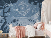 Dreamlike night sky across Spirit Night Blue Wall Mural layout, GD9197
