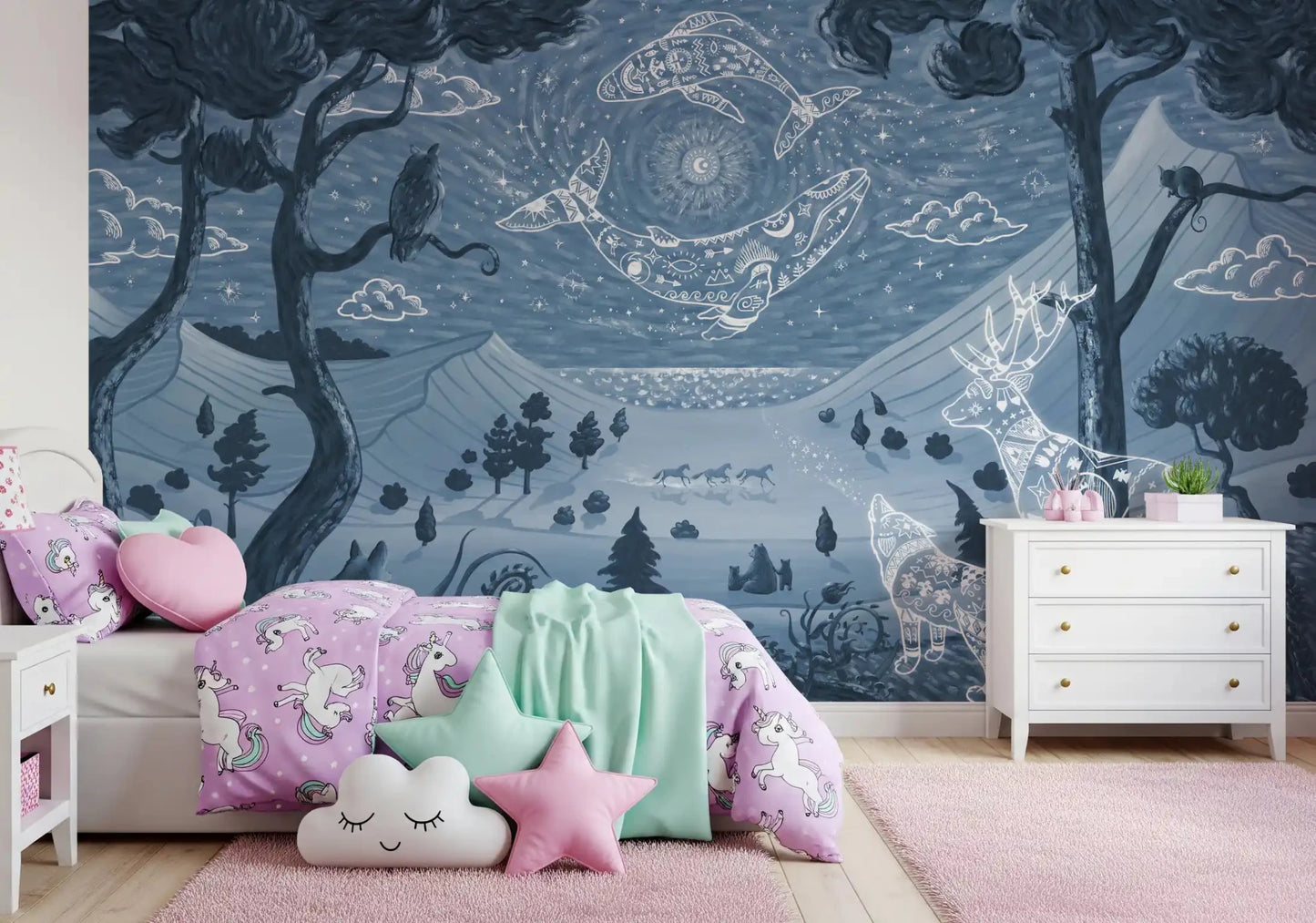 Fantasy-inspired nature scene in Spirit Night Blue Wall Mural, GD9197