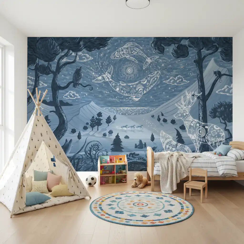 Bedroom featuring Spirit Night Blue Wall Mural fantasy landscape