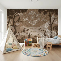 Bedroom with Spirit Night Brown Wall Mural celestial theme, GD9200