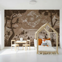 Kids room with Spirit Night Brown Wall Mural and forest artwork, GD9200