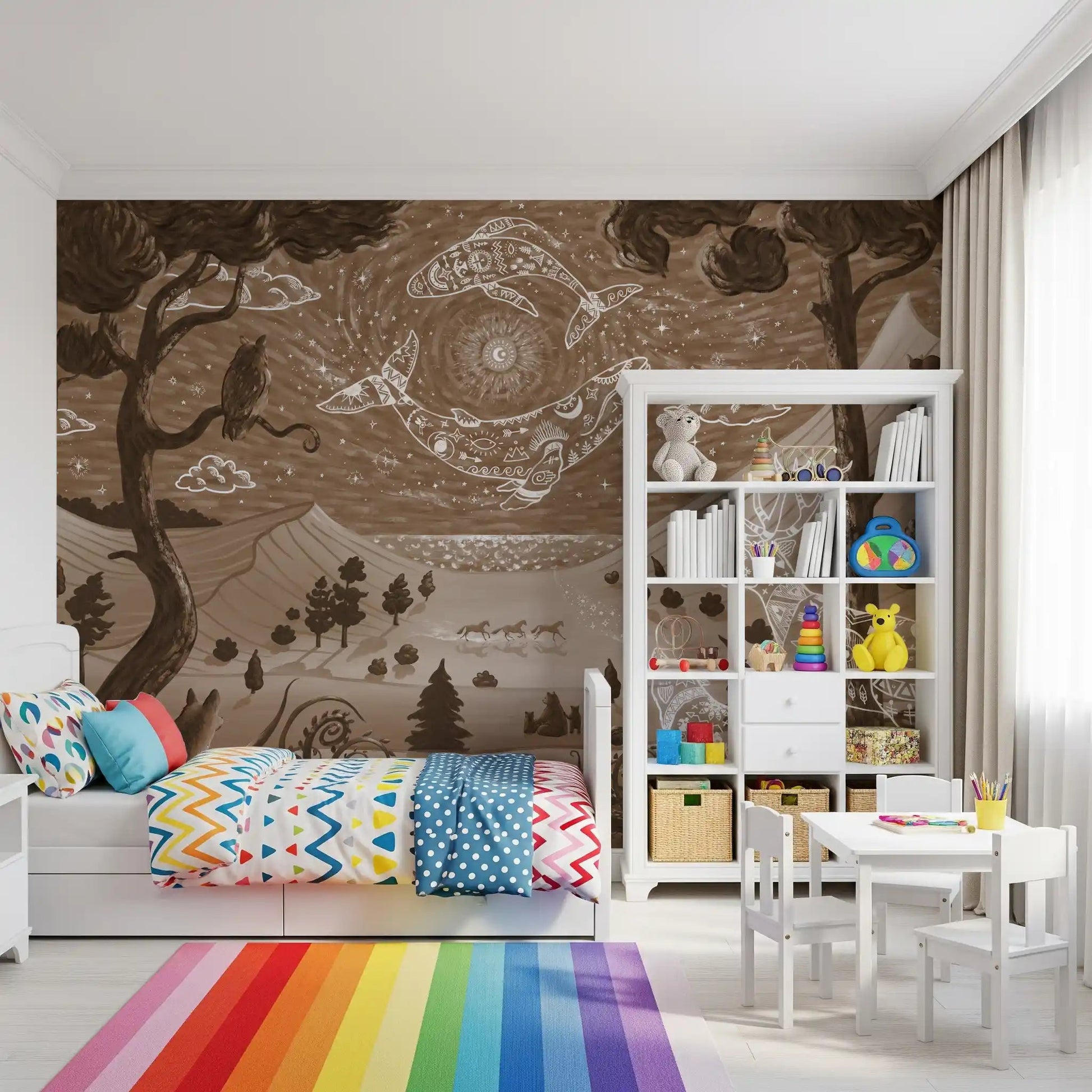 Spirit Night Brown Wall Mural with trees and night sky pattern, GD9200