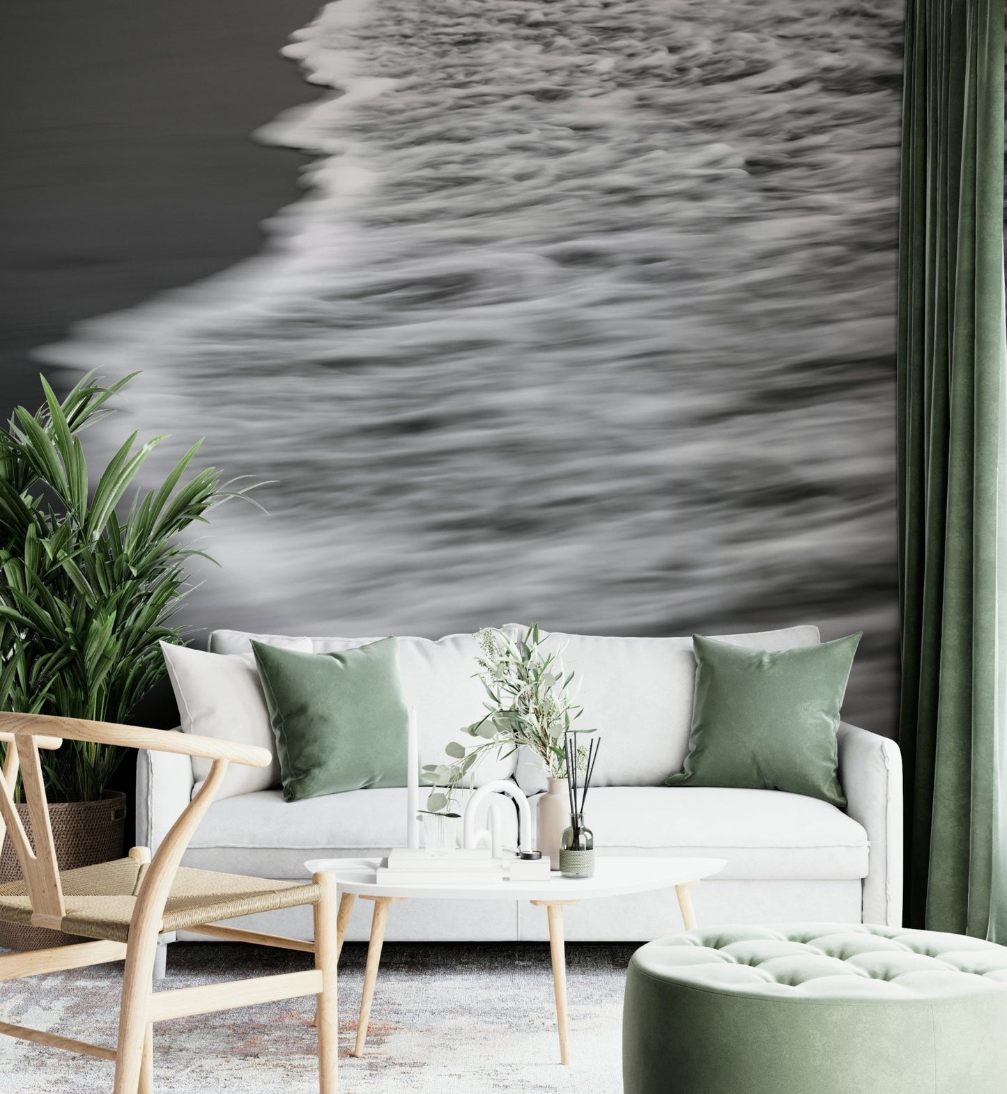 A high-angle view of the wall mural in a large space.

