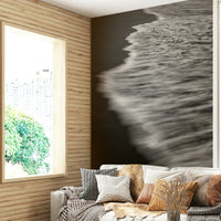 An angled shot of the mural's classic black and white color palette.

