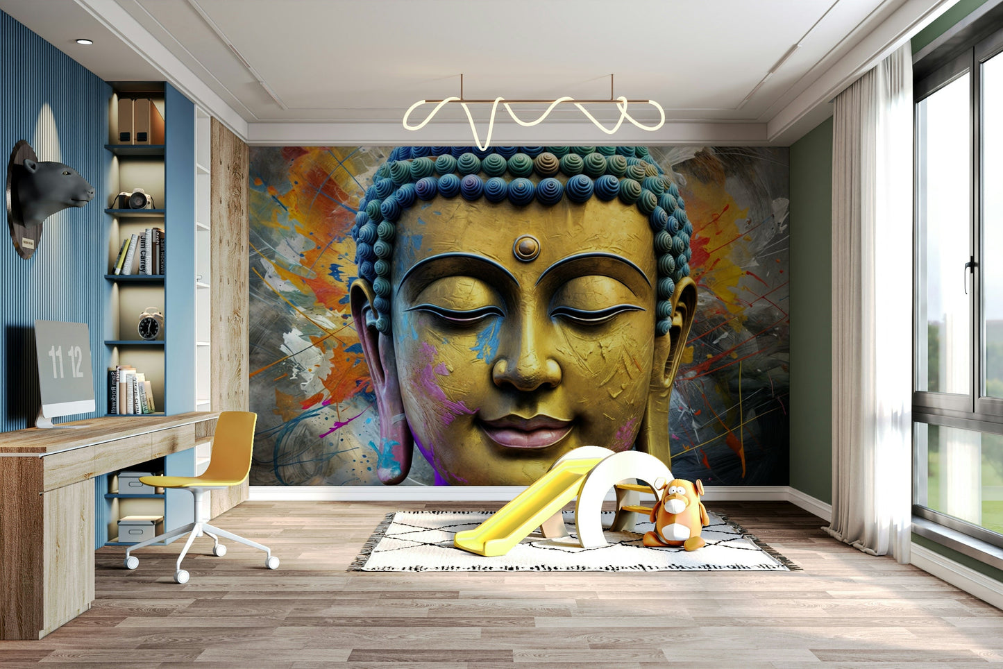 The colors are soft, muted tones of gold and beige.

