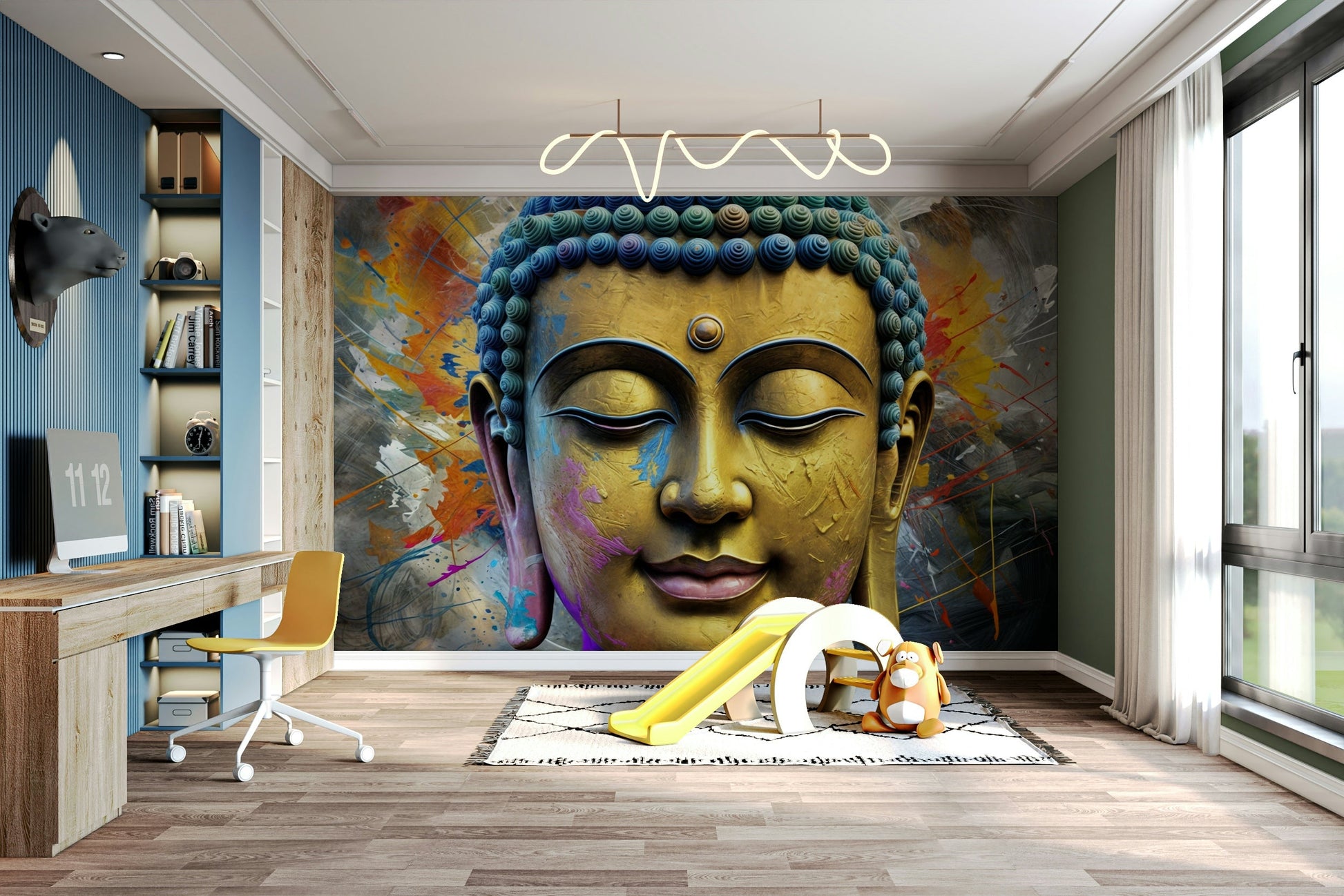 The colors are soft, muted tones of gold and beige.

