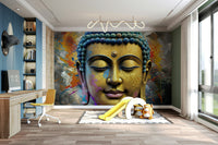 The colors are soft, muted tones of gold and beige.

