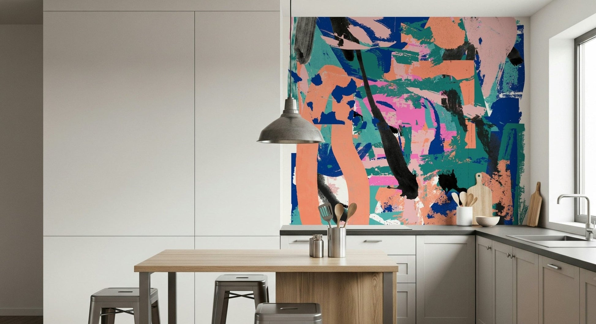 A beautiful modern art wall mural of delicate lines.