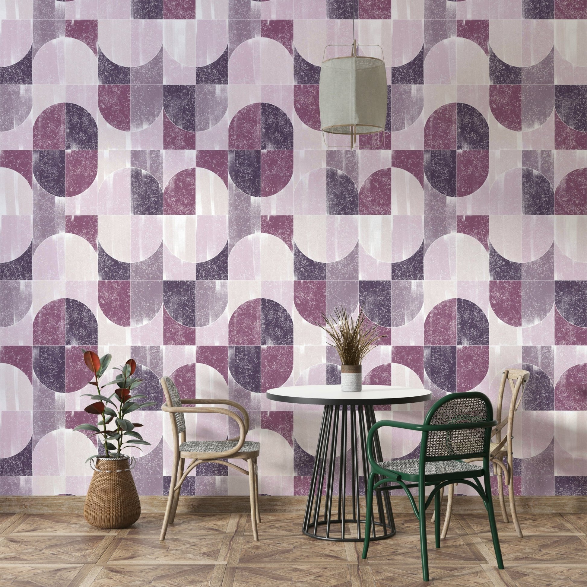 Artistic wall covering with tiles.

