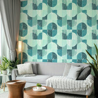 Artistic wall covering with tiles.

