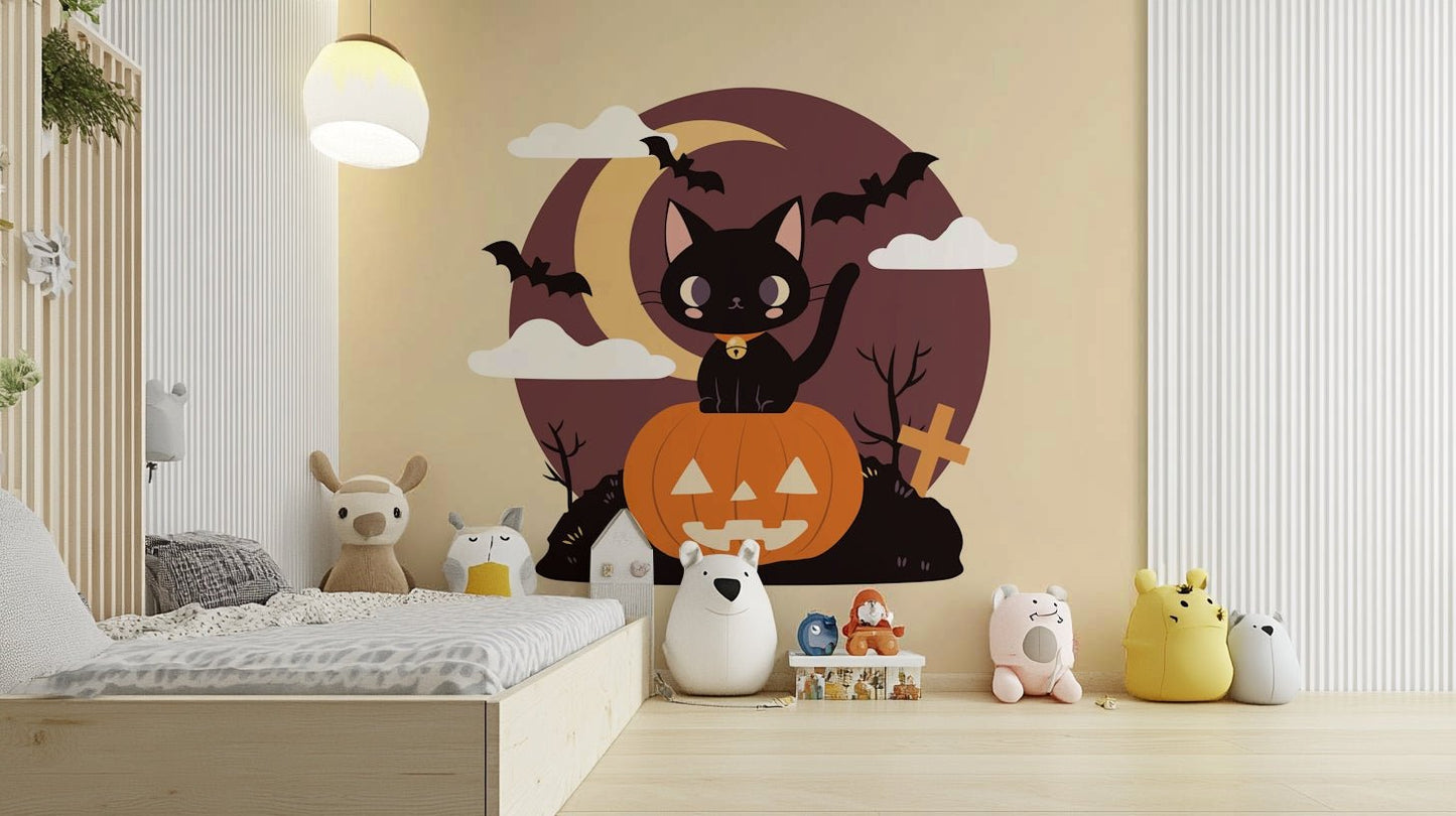 Festive wall mural with a pumpkin.
