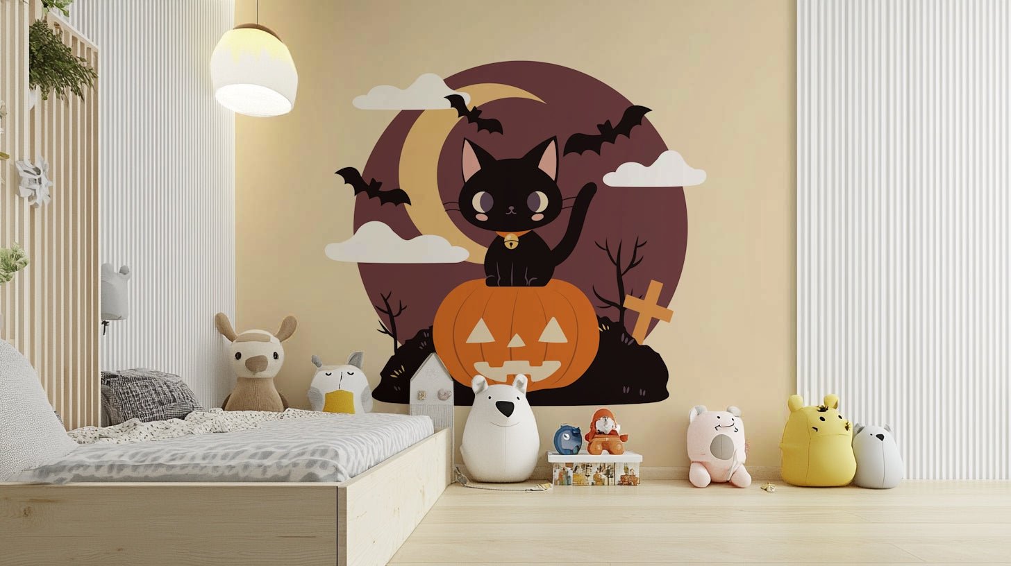 Festive wall mural with a pumpkin.
