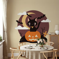 Spooky Black Cat on a Pumpkin Wall Mural.


