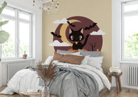 Artistic Spooky Black Cat on a Pumpkin Wall Mural.


