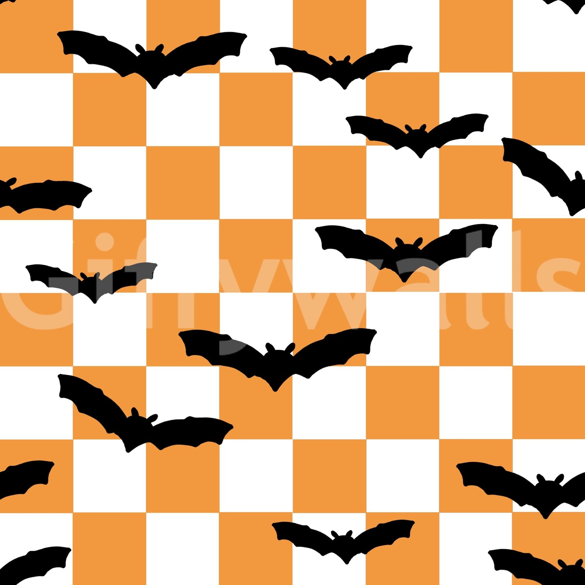 High-contrast orange and black bats wallpaper pattern ⁠GD9458
