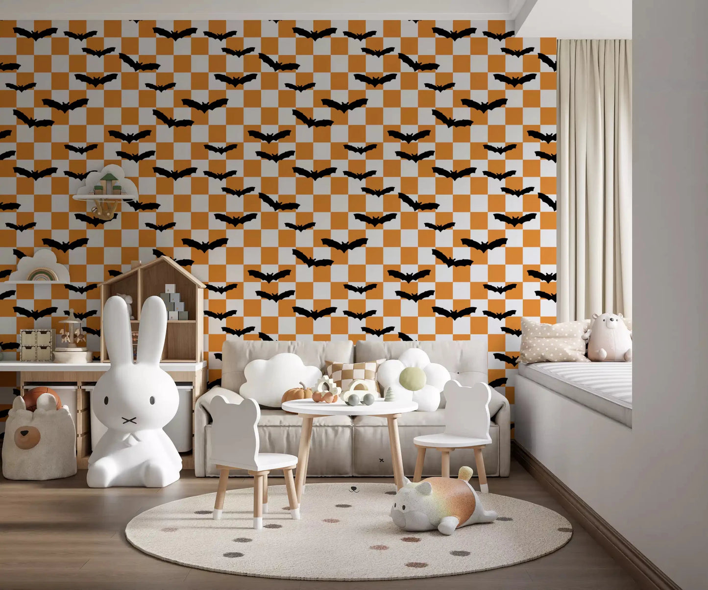 Festive bats wallpaper for a bright kids play room area GD9458